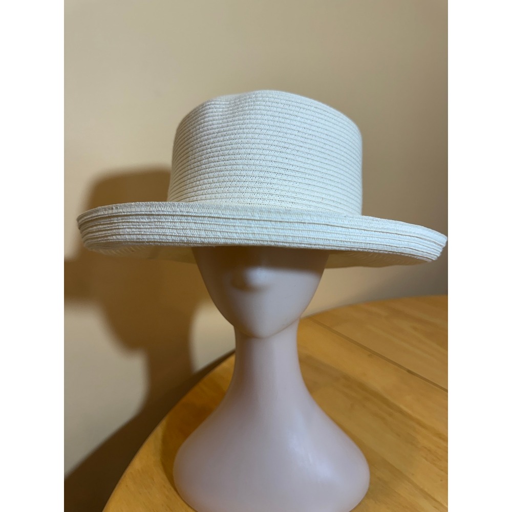 Villager Liz Claiborne Women Cream Woven Straw Sun Hat Fedora Beach Vacation